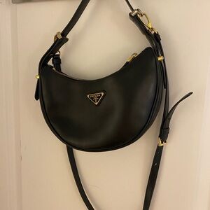 Prada Black Leather Shoulder Bag with Gold Accents